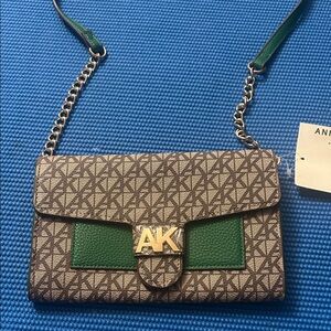 Anne Klein Patterned Crossbody with Green Accent